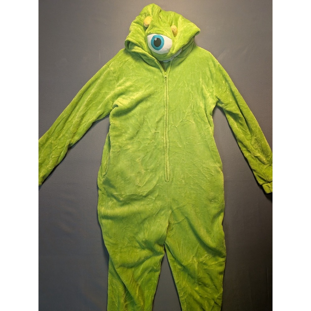 Mike Wazowski Monsters Inc Pajama Jumpsuit Green Hooded Zip Front Small